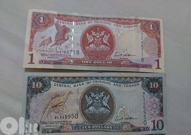 two banknotes Trinidad & Tobago  in the Caribibean sea in America 0