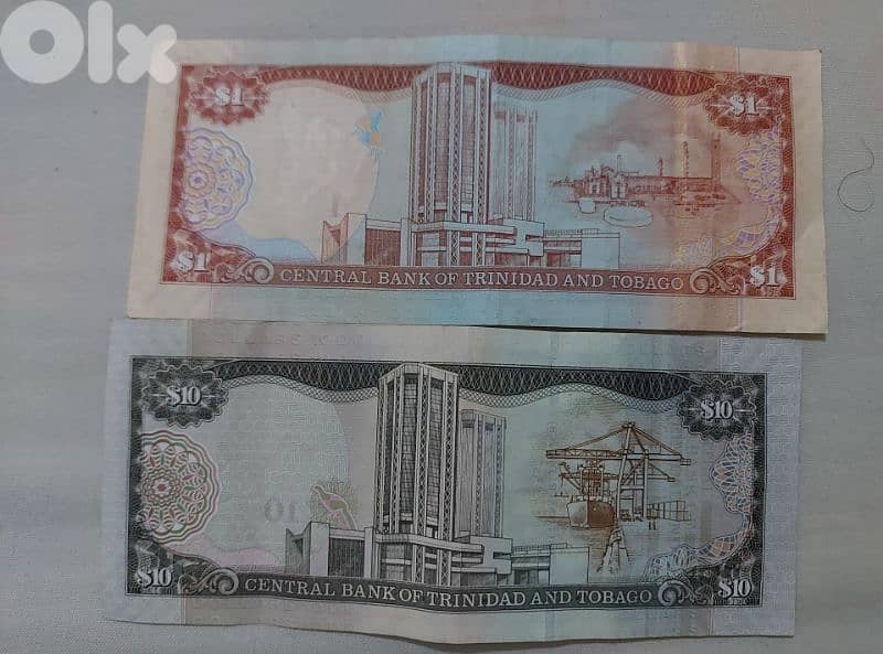 two banknotes Trinidad & Tobago  in the Caribibean sea in America 1