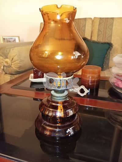Vintage Amber Glass Oil Lamp
