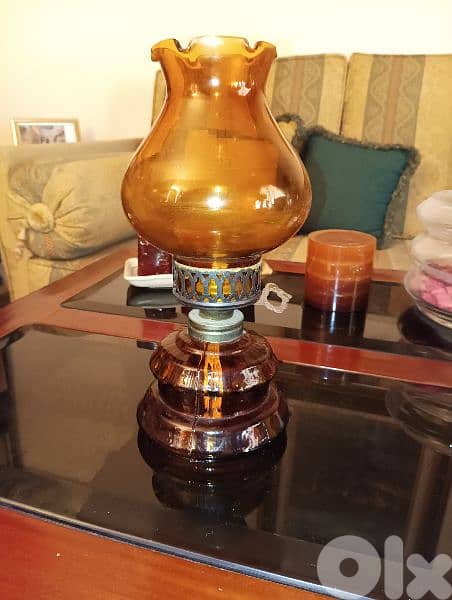 Vintage Amber Glass Oil Lamp 1