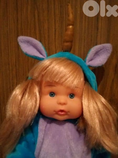 BABY GIRL DIMIAN in Unicorn Overol large as new doll 35Cm has hair=23$ 1
