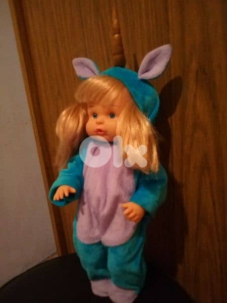 BABY GIRL DIMIAN in Unicorn Overol large as new doll 35Cm has hair=23$ 3