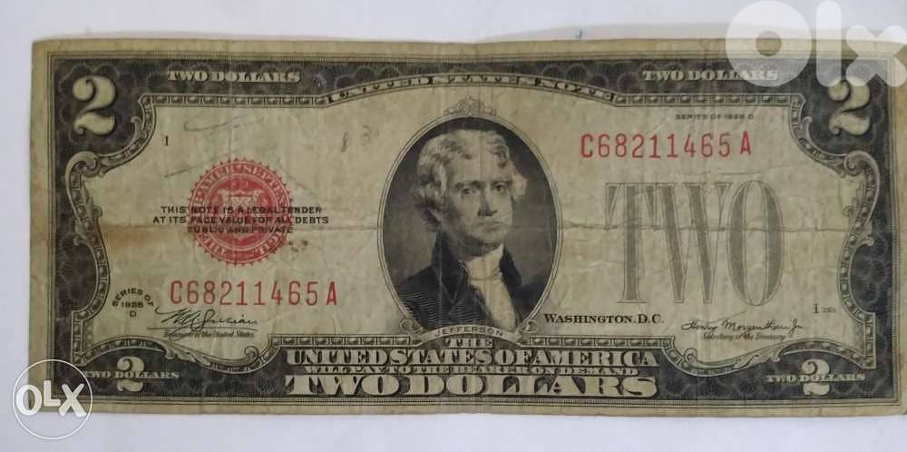USA two Dollar Banknote Red Seal year 1928 0