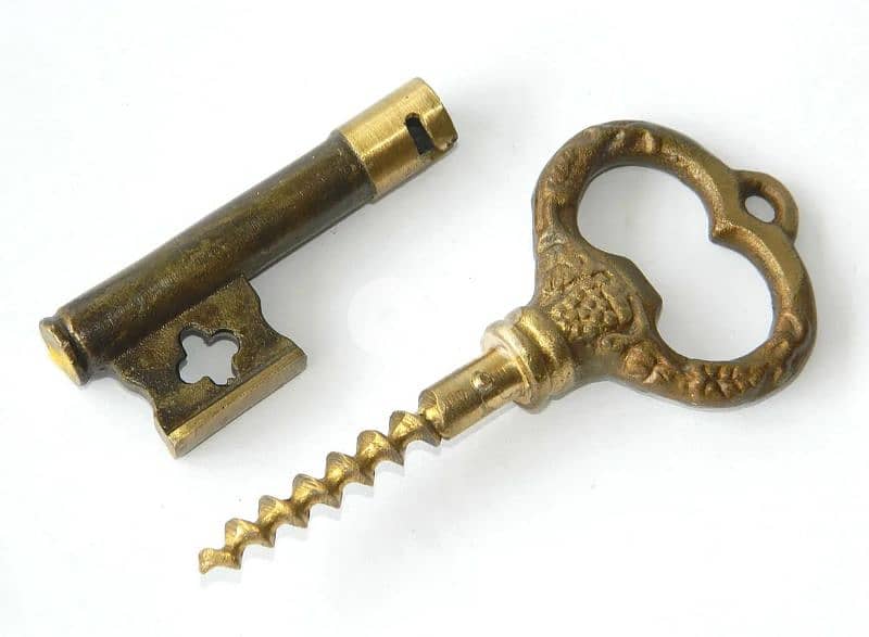 Vintage Wine Opener Old Key Solid Brass Barware Corkscrew Key 4