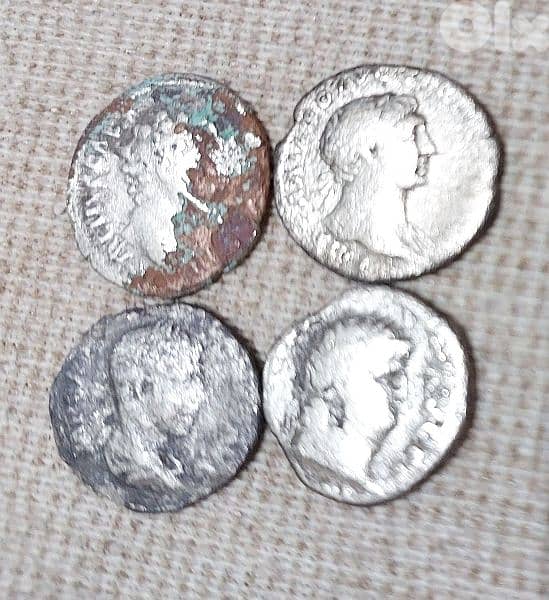 Set of four Ancient Roman Silver coins Emperors Trajan,Vespesian,Alex 0