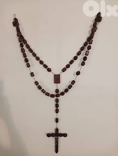 Beautiful Large Vintage Wall Rosar Handcarved Wooden Beads 1