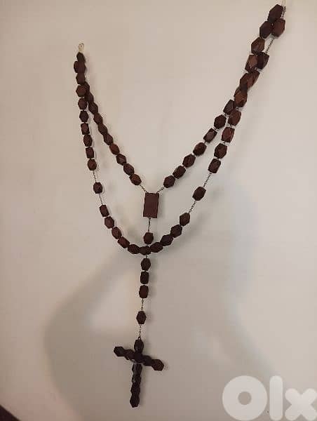 Beautiful Large Vintage Wall Rosar Handcarved Wooden Beads 2