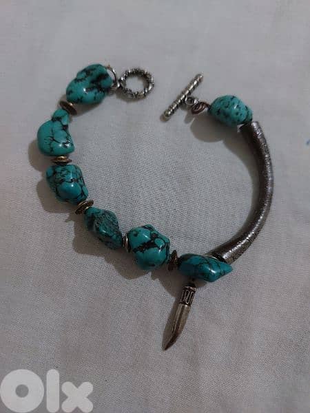 Bracelet old Turquoise  Silver weight 25.5 gramsسوار فيروز قديم فضة 0