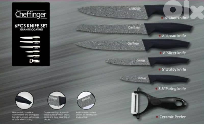 CHEFFINGER Ergonomic Antibacterial Non-stick 6 pcs Knife /4$ delivery. 4