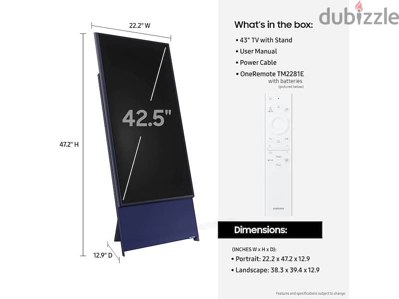 Samsung 43” The Sero Rotating Qled 4K TV 4