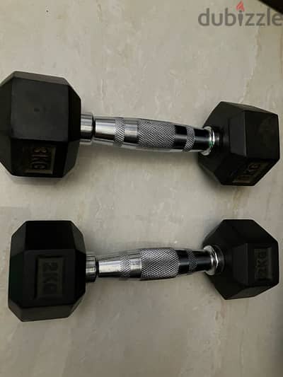 dumbbells, one weights 3 kg and the other 2 kg. 10$ for both