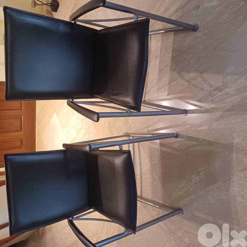 Leather Chairs with silver chrome 0