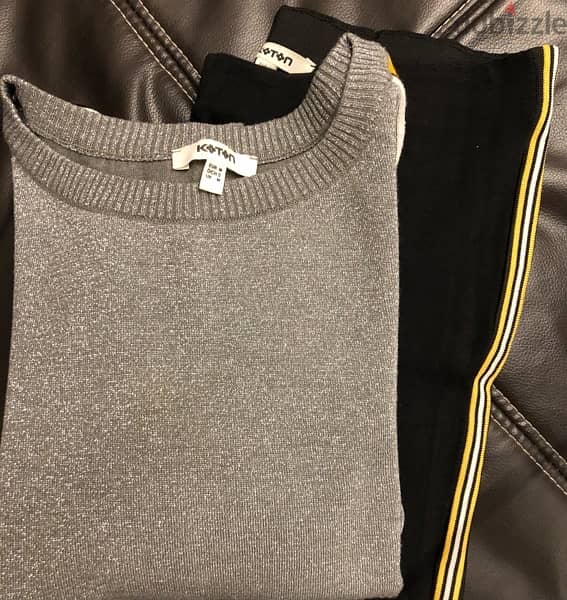 set of women clothing, top with pantalon/ leging 10$, jeans new 10$ 5