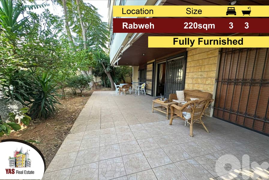 Rabweh 220m2 + 210m2 garden / terrace | Good Condition | Furnished |MJ 0