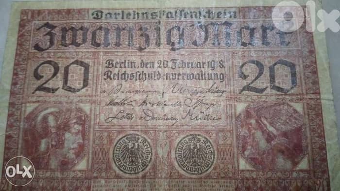 German WW1 20 Mark Reich Banknote year 1918 0