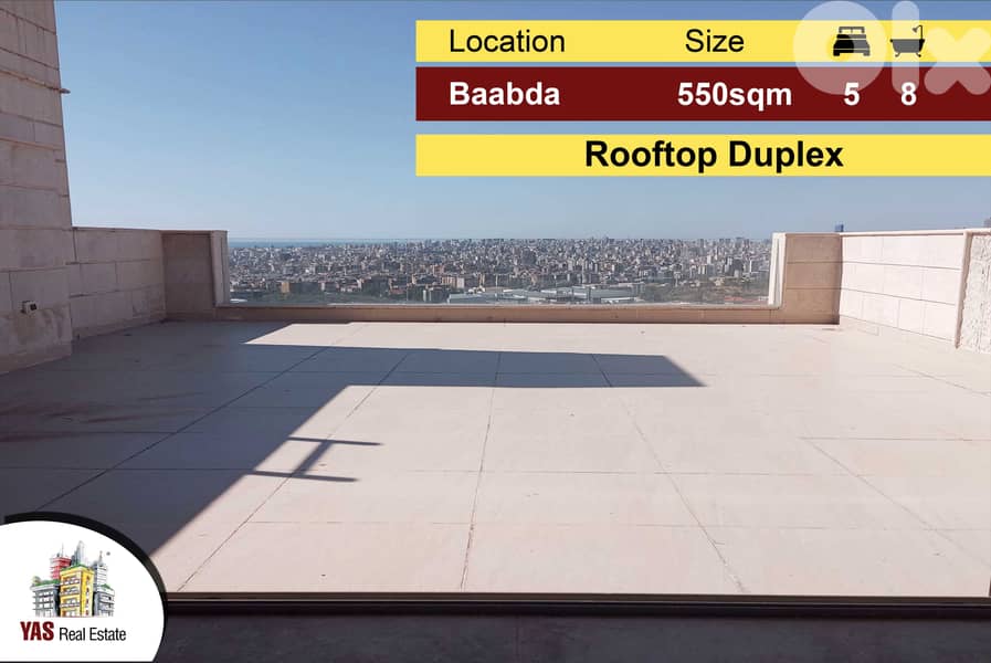 Baabda 550m2 + 45m2 terrace | Rooftop Duplex | Prime Location | 0