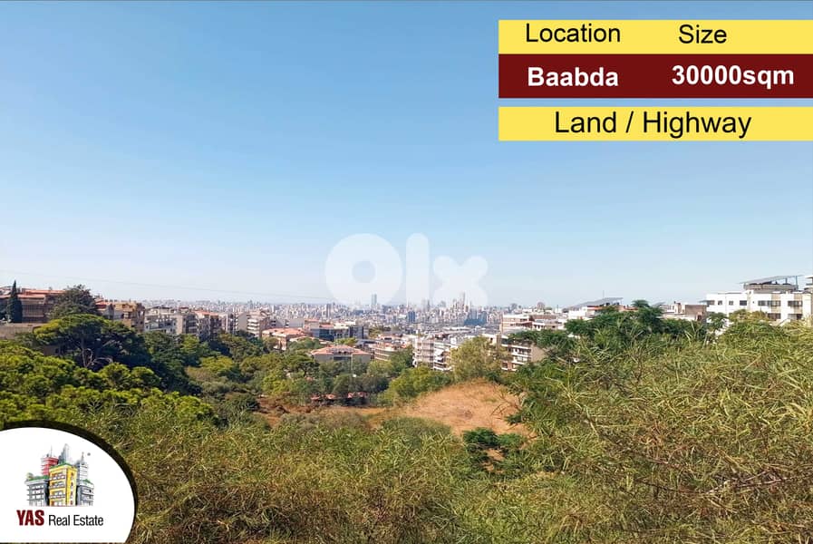 Baabda 30000m2 | 30/90 | Land | Highway | Prime Location | Commercial 0
