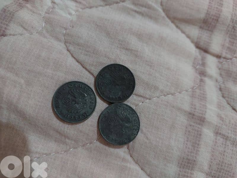 Three German Nazi Coins WW II 1