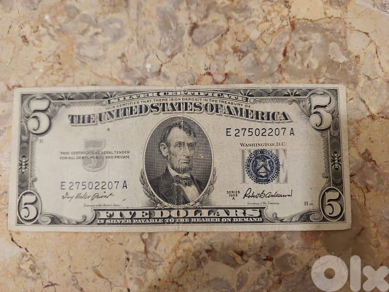 USA Silver Five Dollars Banknote Memorial President  Lincoln 1953 2